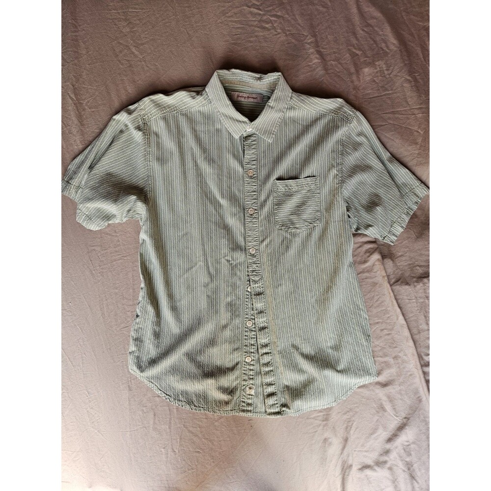 Tommy Bahama Mens Short Sleeve 97% Silk Camp Shirt L Relaxed Fit Light Sage
